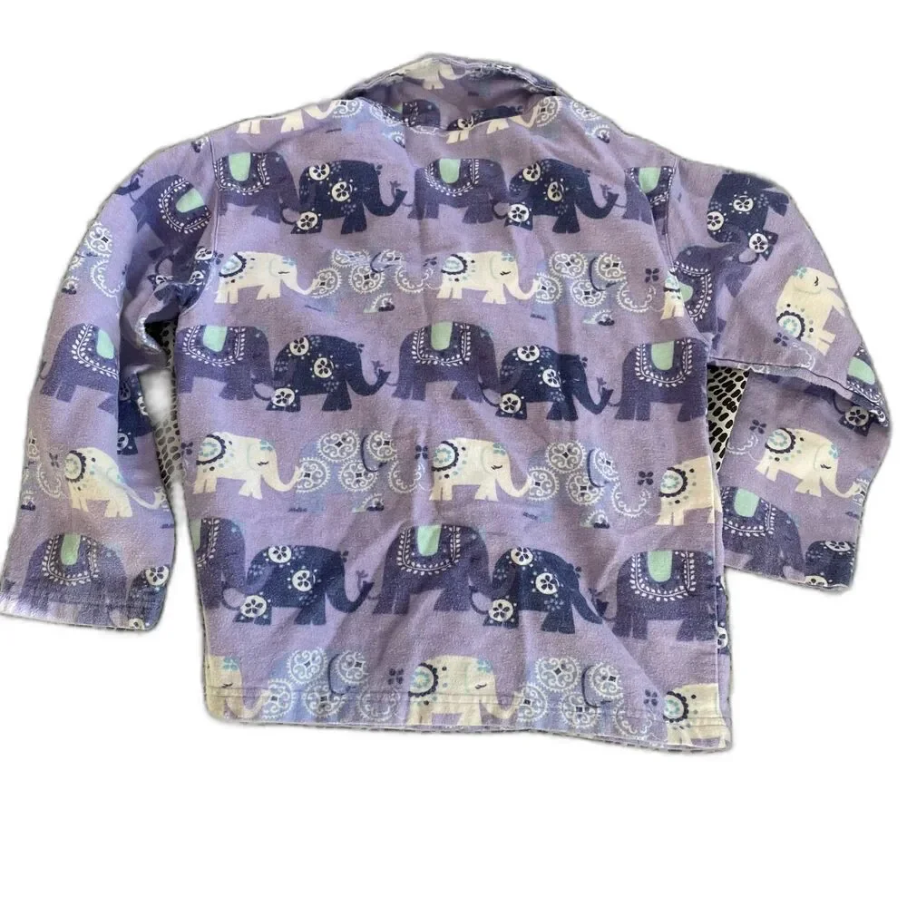 Garnet Hill Kids size Small Purple Lavender Elephant Flannel Pajama Top